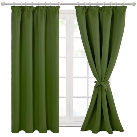 Hiasan Green Curtains Pencil Pleat Blackout Curtains Curtains for Living Room Thermal Bedroom Curtain with Tiebacks 46 x 54 Inch 2 Panels