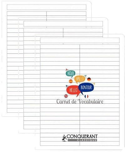 CONQUÉRANT Vokabelheft, Polypropylen, 17 x 22 cm, geheftet, 96P, spezielle Lineatur, 3 Stück