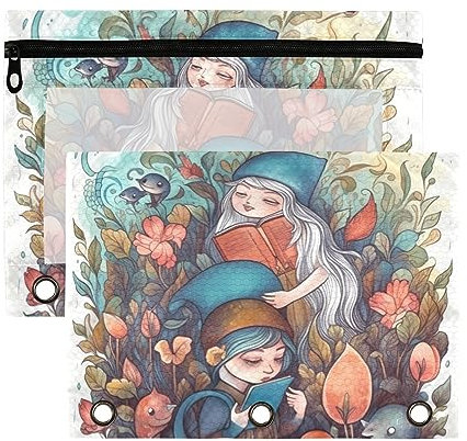 Cartoon Book Ocean Fish Wal 3 Ring Binder Pencil Pouch 2 Pack Clear Waterproof Plastic Pencil Case with Zipper Cosmetic Bag Office Document Organizer
