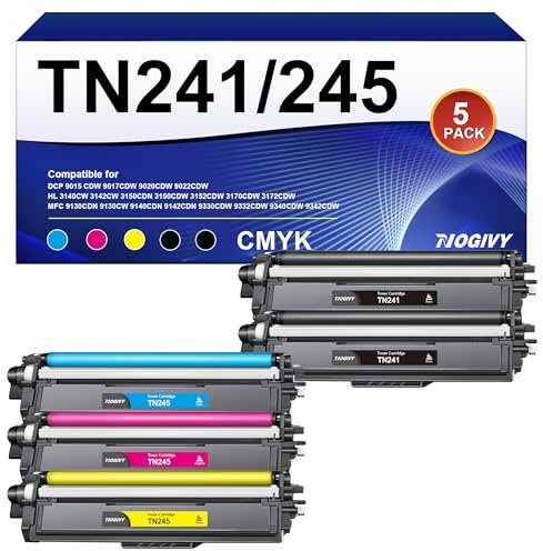 NOGIVY TN241 TN245 Toner Kompatibel für Brother TN 241 TN241/245 Toner für Toner Brother DCP 9022CDW MFC 9142 CDN MFC 9332CDW HL-3152CDW HL-3142CDW DCP-9017CDW (Schwarz Cyan Gelb Magenta, 5er-Pack)