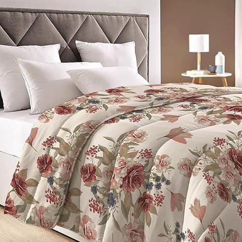 INTRECCI Piumino Una Piazza e Mezza, 220 x 260 cm, Piumino Ecologico, Caldo, Invernale, 300 g/m², Anallergico e Antiacaro, Made in Italy, Lavabile in Lavatrice, Soffice, Morbido. Fantasia: Rose