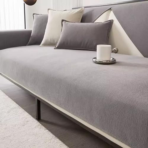 Gleedipre Anti-Rutsch-Sofabezug Chenille-Stoff Bezug für Sitzkissen Einfarbige Sofamatte 1/2/3/4 Sitzer Sofaschoner Bezug(Grau,90x180cm)