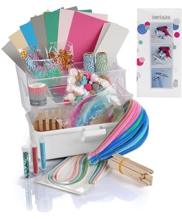 Lulubug Bastelset Kinder, 1000 Teile + Bastelanleitung | Tonkarton, Washi Tape, Chenille-Drähte, Wackelaugen, PomPons, Lesezeichen, Sticker, Bastelstreifen uvm