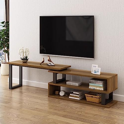 PRUJOY Meuble TV Simple rétractable, Meuble TV de Petite Taille au Sol, Assemblage Facile, Super Porteur pour Les téléviseurs de différentes Tailles (Dark Walnut)