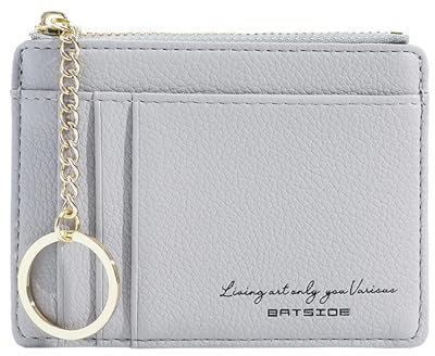 Sugeru Portemonnaie Damen Mini,Kleine PU Leder Geldbörse Damen mit Reißverschluss,viele Fächer,Schlüsselanhänger,Zipper Portmonee Damen mit 8Kartenfächern,Schmal Minimalistischer Kartenetui (Grau)
