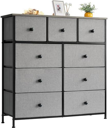 LYNCOHOME Kommode mit Schubladen aus Stoff, Sideboard Wohnzimmer mit 9 Stoffschubladen, kommode Schlafzimmer Flur, komode komodenschrank flurschrank für Küche Büro Flur Schlafzimmer