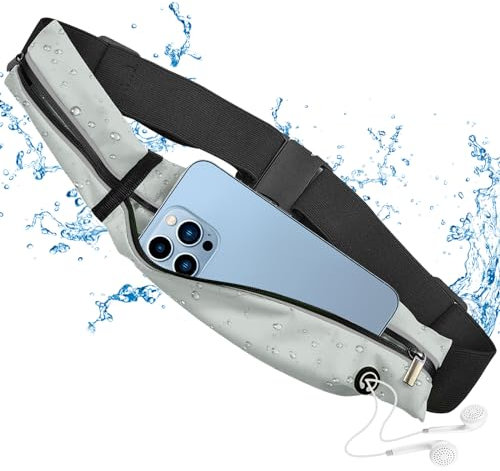 Laufgürtel für Handy, Lauftasche Jogging, Bauchtasche Sport Lauftasche, wasserdichte Lauf Hüfttasche mit Verstellbarem Gummiband, Hüfttasche für Joggen, Running, Damen und Herren (Silbergrau)