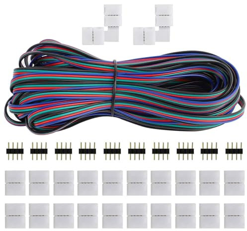 GTIWUNG LED Verlängerungskabel 20M/65.6ft, 4 Polig LED Band Verbindungskabel LED Strip Extension Kabel, inkl Lückenlose Stecker, 4-Poliger 10mm Stecker für 5050 3528 2835 LED Streifen Licht