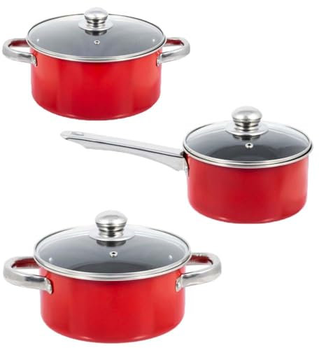 Batterie di pentole con coperchi in vetro 6pz casseruole per cucina casa ristorante piano cottura gas elettrico vetroceramica