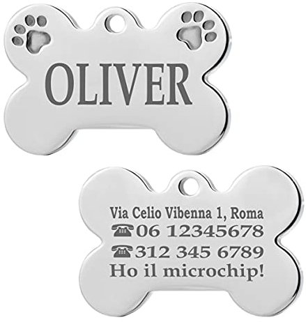 Ibera gifts - Medaglietta Cane Personalizzata, Targhetta Cane con Incisione, per Cani e Gatti di Taglia Media e Grande, Medaglietta Gatto Personalizzata (Grande 2 zampe, Argento)