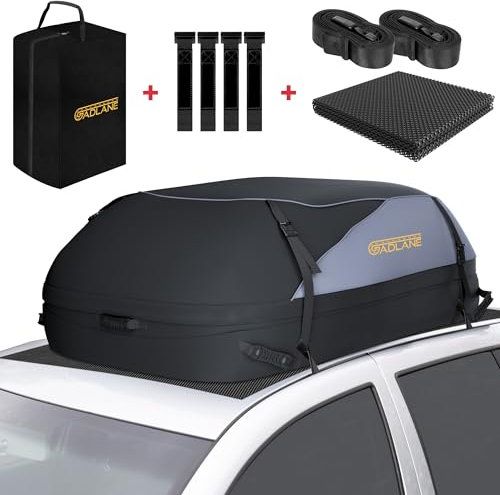 GADLANE Car Roof Bag - 15 Cubic Feet (400L) Waterproof Roof Boxes for Cars with/without Roof Rack with 4 Sturdy Straps, Anti-Slip Mat & Storage Bag for Cars, SUVs, Travel, Holidays Roof Box Storage