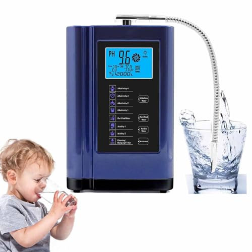 DDZJTPP Máquina Ionizadora De Agua Alcalina,Generador De Hidrógeno,Purificador De Sistema De Filtro De Agua para El Hogar para Agua Alcalina ácida Ph3.5-10.5,Limpieza Automática,Blue