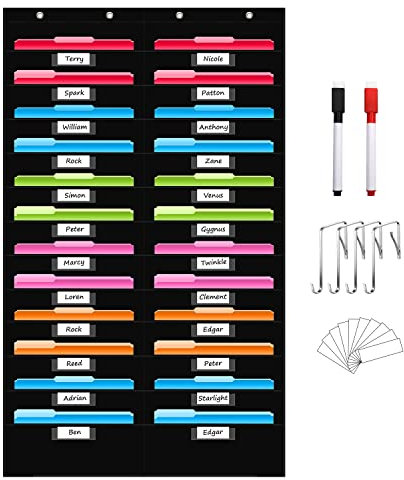 ANSTROUT Tableau de poche noir à 24 poches avec 24 poches pour étiquettes nominatives, organiseur mural à suspendre pour salle de classe et bureau, organiser vos affectations, fichiers, scrapbooking