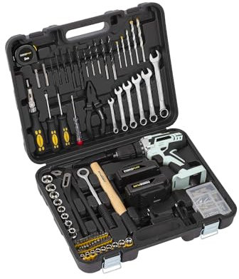 Taladro inalámbrico con 135 accesorios y maletín para bricolaje – Kit atornillador con batería, puntas para metal, pared, madera y herramientas para bricolaje completo, 12 V