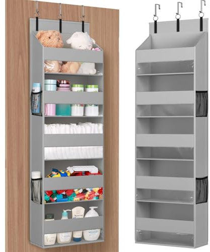Lifewit Organizador de puerta colgante, 5 estantes transparentes para ventana, almacenamiento colgante con 4 bolsillos laterales de malla, organizador de puerta, almacenamiento colgante utilizado para