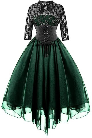 Vestidos Juveniles de Gasa con Cuello Barco, Vestidos de Encaje para Mujer, Vestidos de Fiesta Formales de Manga, Z-110 Verde Lima, XXL