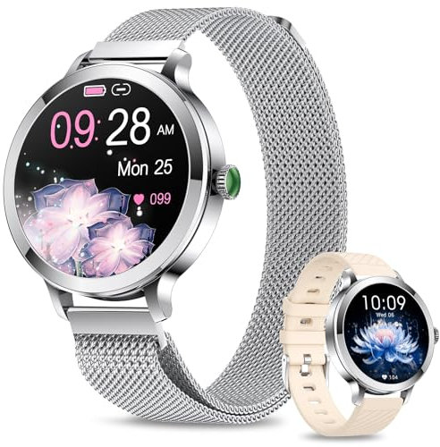 fitonyo Smart Watches for Women(Make/Answer Call), 1.1 AMOLED Screen Fitness Tracker with 110+ Sports Step Counter/BP/Heart Rate/Sleep Monitor IP68 Waterproof SmartWatches for Android/iOS Silver
