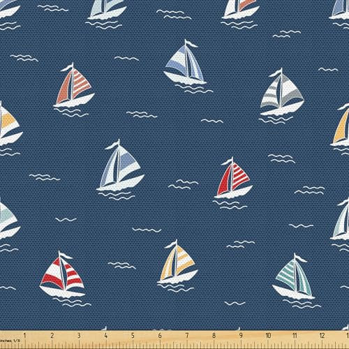 ABAKUHAUS maritim Stoff als Meterware, Minimal Bunte Segelboote, Qualitäts Stoff Dekorativer Polster Heimtextilienstoff, 2M (148x200cm), Dark Sky Blau Mehrfarbig