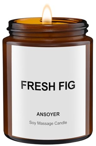 ANSOYER Massagekerze, 128 ml, Kerze für Entspannung, Natürliche Rohstoffe, Kokosöl, Sojaöl, Feuchtigkeitsspendend, Nährend, Frische Feige Duft