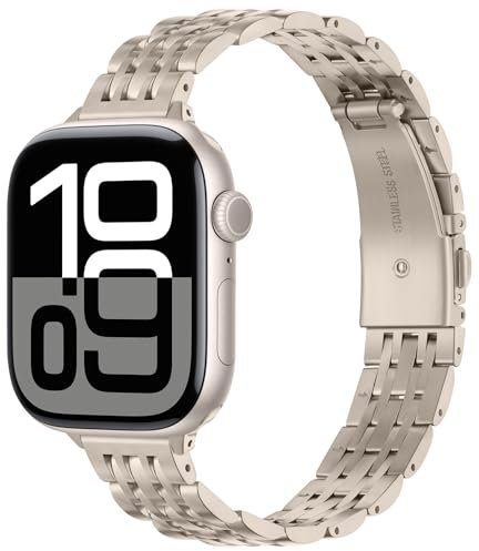 Anlinser Metallarmband Kompatibel mit Apple Watch Armband für Damen 38/40/41/42/44/45/46/49mm, Dünnes Edelstahlarmband für iWatch Ultra 2 Serie 10 9 8 7 6-1 SE (42/41/40/38mm, Polarstern)