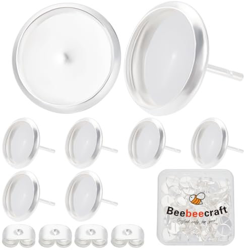 Beebeecraft 1 Box Mit 50 Cabochon Ohrstecker Rohlingen 925 Sterling Silber Plattierte Edelstahl Messing Rundfassungen Tabletts Mit Ohrsteckern Und Schmetterlingsverschlüssen Fassungen