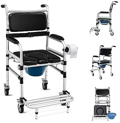 Mobility Assist Toilettenstuhl Höhenverstellbar 3-in-1 Toilettenstuhl mit gepolstertem Sitz für ältere Menschen und Behinderte