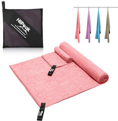 HiiPeak Mikrofaser-Handtuch, Sport-Handtuch, Krafttraining, Sporthandtuch für Damen und Herren, schnelltrocknend, für Bad, Reisen, Krafttraining, Pool, Tennis (Rosa, 160 x 80 cm + 50 x 30 cm)
