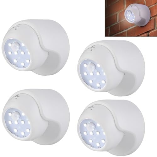 Motion Sensor PIR Light, 4 Pack Outdoor Motion Sensor Spotlights Weatherproof LED Security Lights with Sensor, Battery Operated PIR Security Light for Stair Hallway Garage Entrance