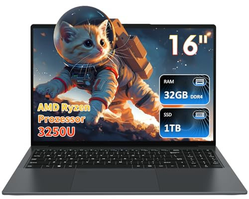 Auusda Ordinateur Portable Gaming 16 Pouces, AMD Ryzen 3 3250U (jusqu'à 3,5 GHz) 32 Go DDR4 SSD 1 to, Lecteur d'empreintes digitales, Protection de caméra,HDMI, Micro SD, Type-C, PC Portable Gamer