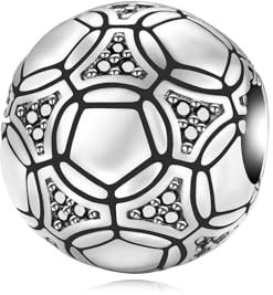 BIZK Fussball Charm Anhänger für Armband 925 Sterling Silber Charm Bead Pendant für Europäische Armbänder und Halsketten