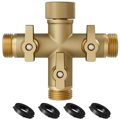 SANTONG Solid Brass Hose Spreader 3 Way Type & Faucet Connector for Outdoor Use with Shut Off Valves, 4 Extra Silicone Washers Included
