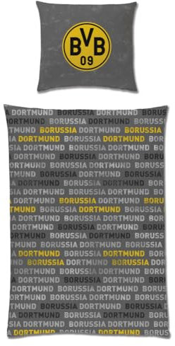 Borussia Dortmund Bettwäsche - Schriftzüge - grau 2teilig Baumwolle 135 x 200 cm BVB 09