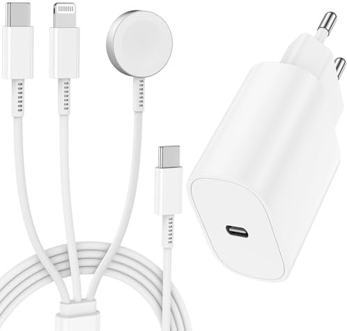 3 in 1 USB C Apple Watch Ladegerät Magnetic iWatch Schnellladegerät mit Kabel 2M, Typ C Ladekabel Wireless Netzteil für Apple Watch Serie Ultra SE/10/9/8/7/6/5/4/3/2/iPhone 16 Pro Max/15/14/13/12/11