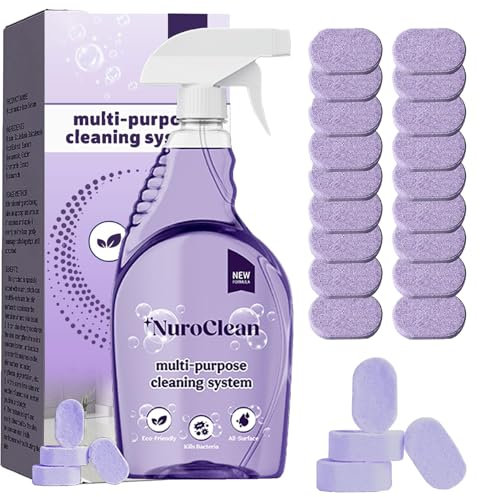 Nuroclean Spray,Nuroclean Cleaner,Nuroclean All-Purpose Cleaning Spray,The All-In-One Multi Purpose Cleaning System with Cleaning Tablets,Multi-Surface Cleaner for Home (1Bottle+20Pcs)