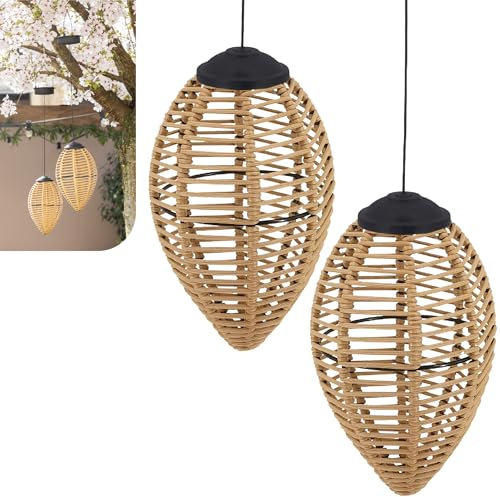 Gadgy Lampade Solari in Rattan da Esterno – Set di 2 Lanterne Sospese a LED – Illuminazione Solare Decorativa per Giardino, Terrazza e Balcone – Illuminazione da Esterno Resistente alle Intemperie