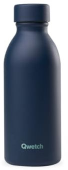 Qwetch - Bouteille Isotherme 500ml Bleu Nuit - ICON - Gourde Design Compacte et Élégante Inox Recyclé - 24h Froid et 12h Chaud - Etanche, Sans BPA
