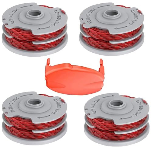 Strimmer Spool Line,4 PCS Φ1.5mm 11m FLY021 513937190 Standard Double Autofeed Nylon Replacement Spools + FLY060 Spool Cover,Compatible with Flymo Contour 500E Mini/Multi/Power Trim Grass Trimmer
