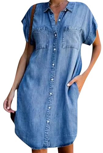 YMING Femmes Couvert Hem V Col Mariage Invités Robes Poches Latérales Plage Confortable Robe Simple Solide Bleu Clair M