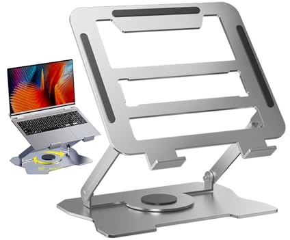 Yiortbe Support Ordinateur Portable Ergonomique Rotatif 360,Support de radiateur pour Ordinateur,Hauteur, Pliable, Ventilé, Argent,Compatible avec MacBook, Dell, Autres Laptops Tablettes 10 - 15.6