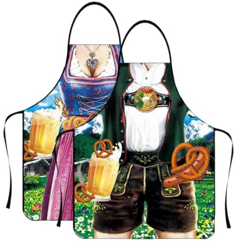 WUSJCOF 2er Set Oktoberfest Schürze Lustig für Männer und Frauen als Grillschürze Kochschürze auch für Paare Bayerische Geschenke (A)