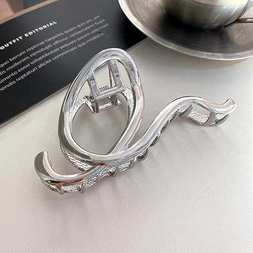 Silver Circle Geometry Metal Hair Claw Clips, Large Hair Claw Nonslip Barrettes Non-Slip No Broken Strong Hold Clamps Fashion Accessories for Woman and Girls With Long Thick Thin Curly