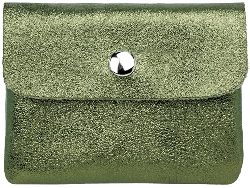 Caspar Kleiner Echt Leder Geldbeutel Damen Portemonnaie Geldbörse mit Reißverschluss & Druckknopf - GB416 - Made in Italy, Farbe:dunkelgrün metallic, Größe:Klein (11cm x 8cm)