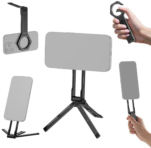 NEEWER Magnetic Phone Holder Stand, Metal Lightweight Portable Cell Phone Desk Tripod Mount Selfie Stick Grip Carabiner Style Quick Release, Compatible with MagSafe iPhone for Video Recording, DS027