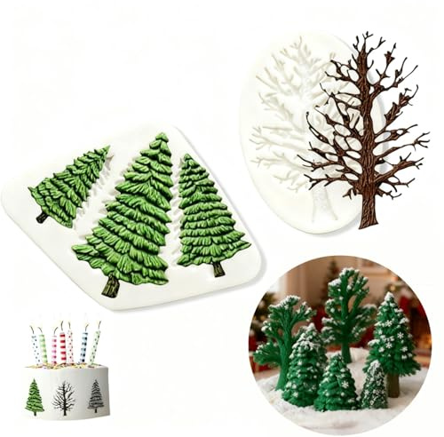 2 Pcs Christmas Tree Fondant Cake Chocolate Silicone Mould Set Xmas Tree Fondant Birthday Party DIY Cake Decorating for Candy Sugarcraft Cupcake Topper Pastry Polymer Clay Gum Paste Baking