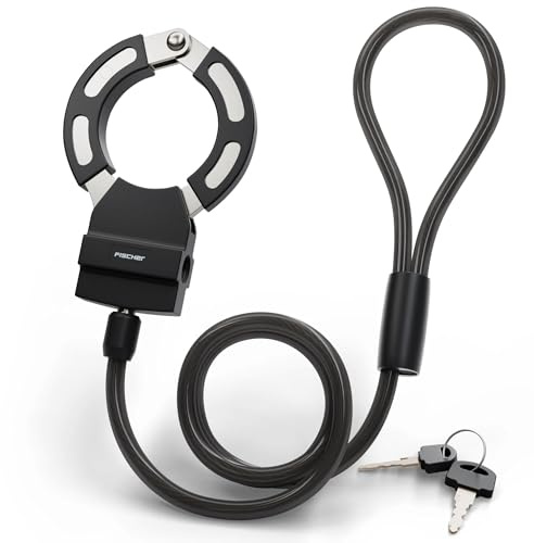 Fischer Bicycle Handcuff Lock 110 cm, 8 mm Steel, for Bicycle, E-Bike, E-Scooter with Holder, Cable Lock with Clamp, Robust Spiral Lock