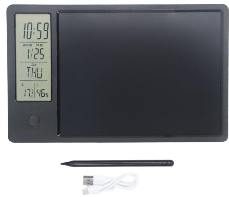 EMUKOEP Bloc-Notes électronique, Tableau D'écriture LCD avec Calendrier Numérique, Bloc-Notes Compact pour Notes et Dessins, Tablette D'écriture et Réutilisable pour la Maison (Noire)