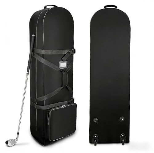 Golf Borsa da Viaggio con Ruote, Borsa da Viaggio per Golf con Ruote, Custodia da Trasporto Pieghevole in Oxford 900D, Trolley Mazze, Resistente all’Acqua, per Uomini e Donne 128x38x23cm, Nero