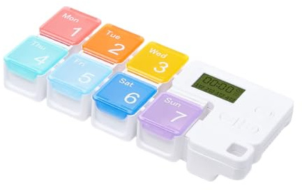 LAKPYN Pilulier Électronique Hebdomadaire avec 4 Alarmes Quotidiennes – Distributeur de Pilules 7 Jours avec Écran LCD et Signal Sonore – Organiseur Médicaments pour Personnes Âgées – Format 12/24h