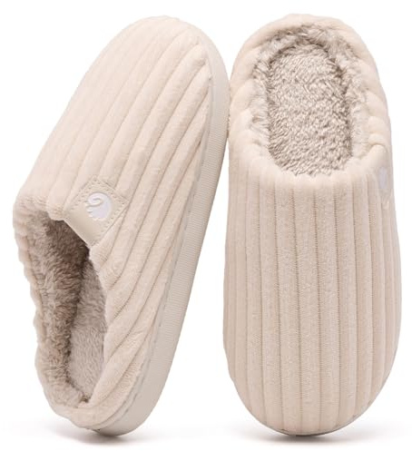 Guyarns Zapatillas de casa Mujer Hombre Invierno,Cálido Pantuflas De espuma viscoelástica Terciopelo de pana Suela antideslizante Slippers cómodas Interior Exterior(Beis,38/39 EU)