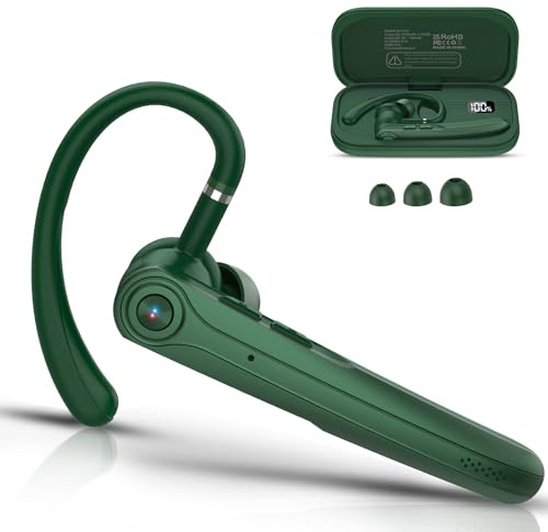 Auricolare Bluetooth Singolo con CVC8.0 e ENC Doppio Microfono V5.4 Auricolari Bluetooth con 25 Ore Di conversazione, 180 Ore di Standby, Cuffie con Gancio Girevole per Guida/Lavoro/Ufficio, Verde
